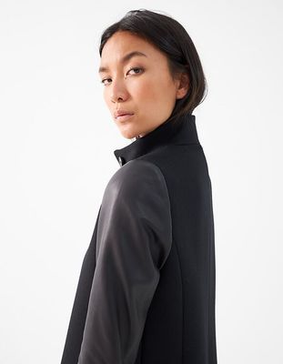 Manteau mi-long noir manches en cuir d'agneau femme IKKS | Mode Automne Hiver Manteau, parka