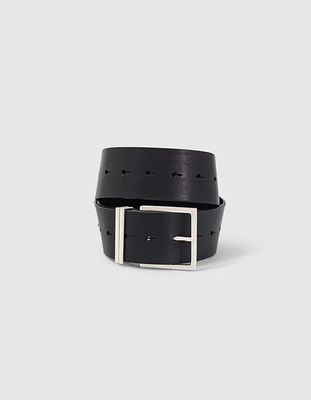 Ceinture large cuir noir bagues fantaisies en métal femme IKKS | Mode Automne Hiver