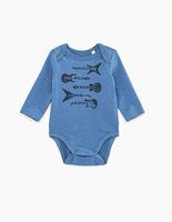 Body bleu moyen visuel 4 guitares en coton bio bébé IKKS | Mode Printemps Eté Bodies & Pyjama