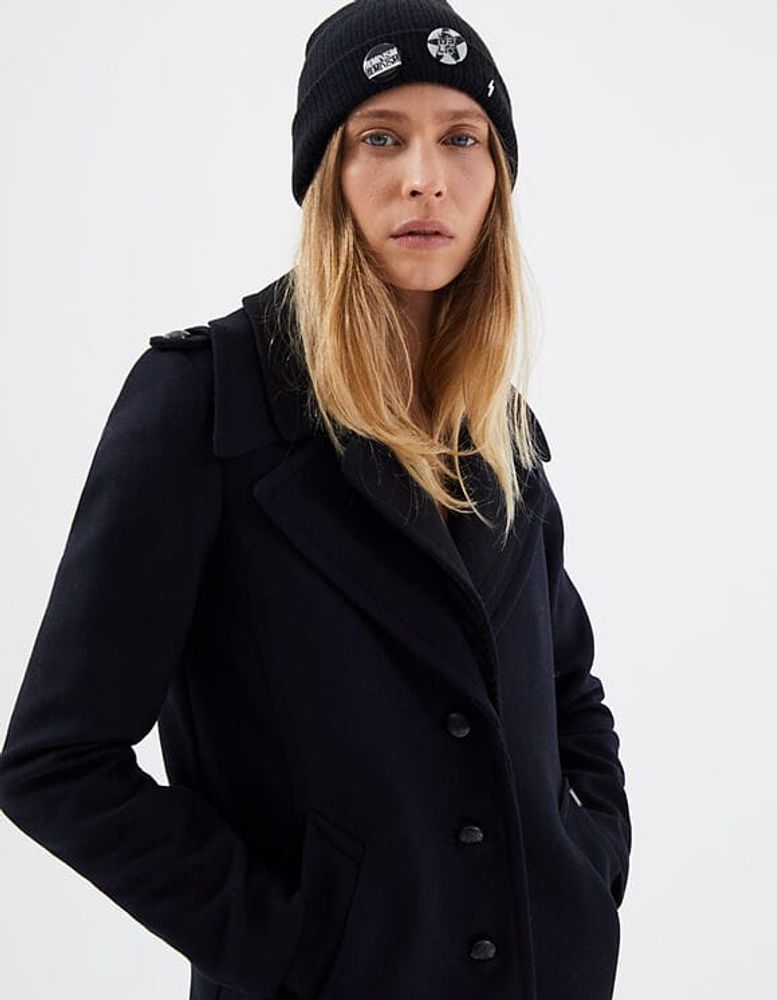 Manteau caban en drap de laine marine double col femme IKKS | Mode Automne Hiver Manteau, parka