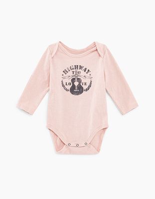 Body rose pâle visuel guitare en coton bio bébé IKKS | Mode Printemps Eté Bodies & Pyjama