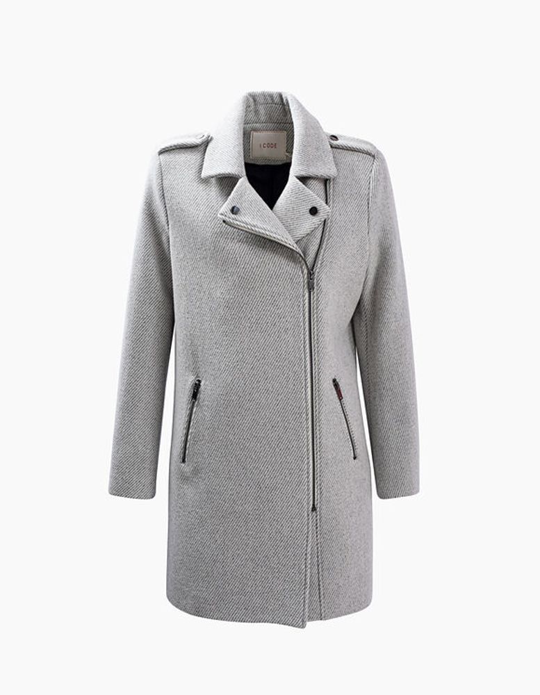 Manteau gris chiné moyen esprit motard I.Code IKKS | Mode Automne Hiver Manteau, teddy, veste
