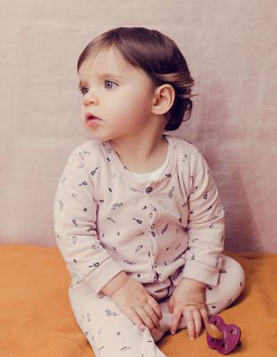 Dors-bien rose pâle imprimé rock coton bio bébé IKKS | Mode Printemps Eté Bodies & Pyjama