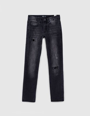 jean slim black used avec usures cousues garçon  IKKS | Mode Automne Hiver Pantalon,