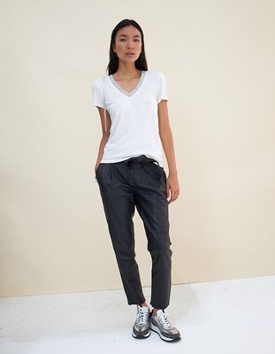 Pantalon noir taille haute en cuir d'agneau femme IKKS | Mode Automne Hiver Pantalon, combinaison, jeans