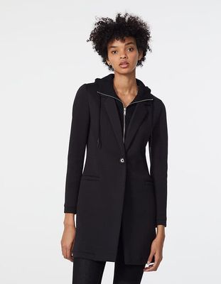Manteau mi-long néoprène noir femme IKKS | Mode Automne Hiver Manteau, parka
