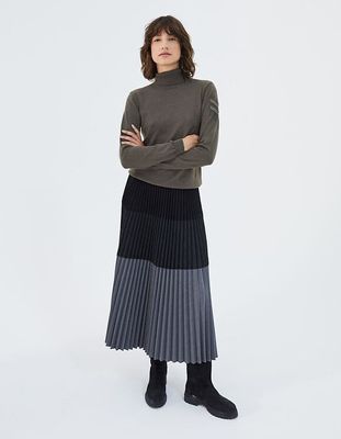 jupe longue plissée mix matières taille élastiquée IKKS | Mode Automne Hiver Robe,