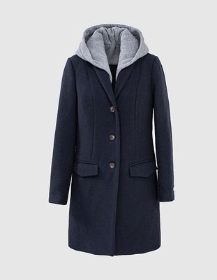 Manteau marine droit à capuche molleton gris I.Code IKKS | Mode Automne Hiver Manteau, teddy, veste