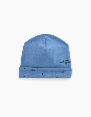 Bonnet réversible bleu et imprimé rock coton bio bébé IKKS | Mode Printemps Eté Accessoires