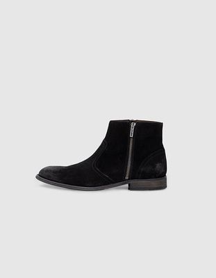 Boots noires zippées en cuir velours Homme IKKS | Mode Automne Hiver Chaussures