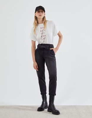 Jean large gris taille haute longueur cropped bijoux femme IKKS | Mode Automne Hiver Pantalon, combinaison, jeans