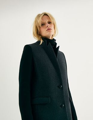 Manteau droit en laine double parmenture néoprène femme IKKS | Mode Automne Hiver Manteau, parka