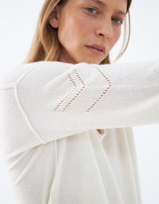Pull blanc cassé 100% cachemire pointelles chevrons femme IKKS | Mode Automne Hiver Pull, cardigan, sweat