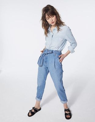 Jean large bleu taille haute longueur cropped femme IKKS | Mode Printemps Eté Pantalon, combinaison, jeans