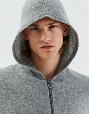 Cardigan gris chiné à capuche tricot cachemire Homme IKKS | Mode Automne Hiver Pull, cardigan