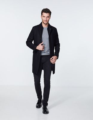 Manteau long noir avec parmenture Homme