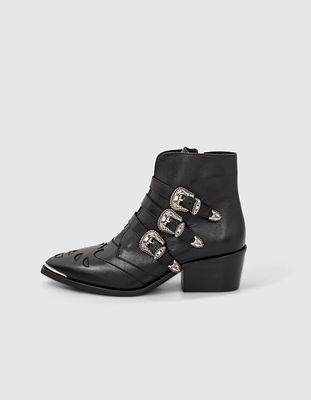 Boots en cuir noir 4 boucles western femme IKKS | Mode Automne Hiver Chaussures