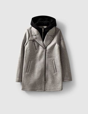 Manteau gris chiné moyen à parementure capuche fille IKKS | Mode Automne Hiver Manteau, parka