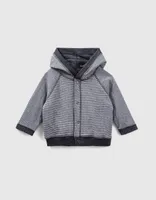 Cardigan réversible gris chiné et rayé coton bio bébé