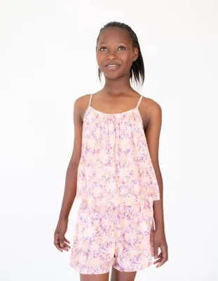Combi-short parme imprimé fleurs psychédéliques fille