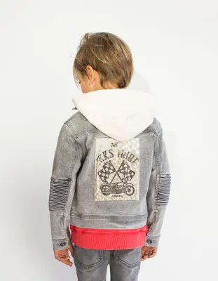 Veste en jean gris à capuche amovible garçon
