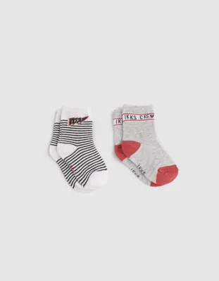 Chaussettes grises, rouge et blanches rayées bébé garçon