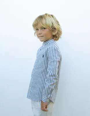 Chemise marine à rayures col Mao garçon