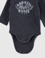Body gris chiné visuel roses en coton bio bébé