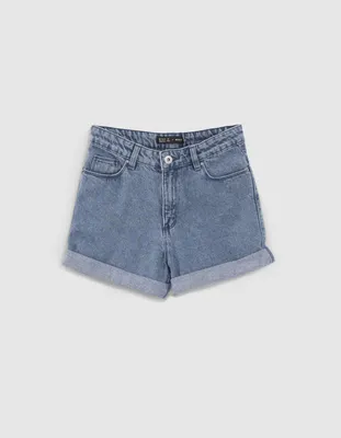 Short en jean bleu coton bio à revers fille