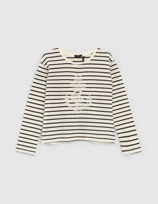 Marinière écrue marine broderie ancre fille