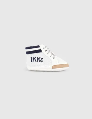 Baskets blanc cassé en mesh rayures navy bébé garçon