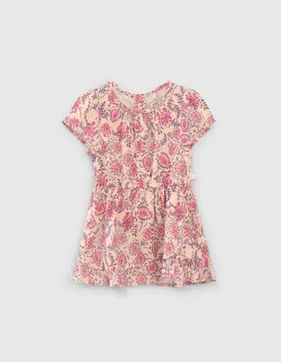 Robe rose imprimé floral cachemire Lenzing™ Ecovero™ bébé fille