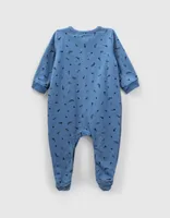 Dors-bien bleu moyen imprimé rock coton bio bébé