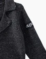 Cardigan gris chiné esprit motard tricot coton bio bébé