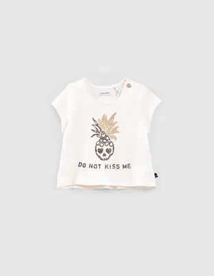 T-shirt écru tête de mort-ananas bio bébé fille