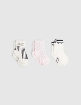 Chaussettes rose, blanc et navy bébé fille