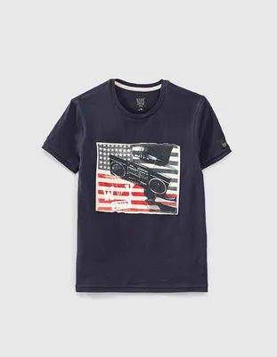 T-shirt navy drapeau US avec radio bio garçon
