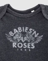 Body gris chiné visuel roses en coton bio bébé