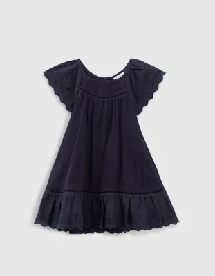 Robe marine brodée avec bloomer bébé fille