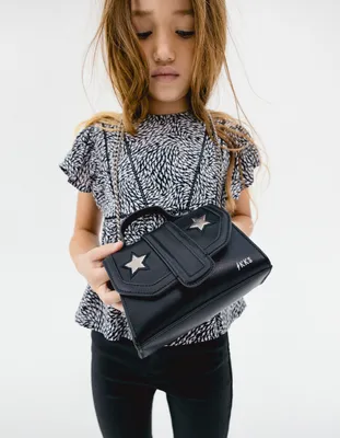 Mini sac noir avec étoiles argentées fille