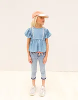 Jean slim light blue bio 7/8ème brodé fille