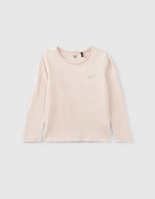 Tee-shirt rose poudré Essentiels brodé IKKS fille