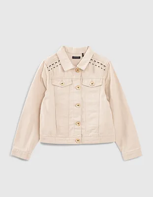 Veste en jean sable brodé fille