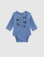 Body bleu visuel 4 guitares en coton bio bébé