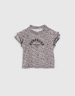 Tee-shirt écru Ecovero® imprimé micro fleurs bébé fille