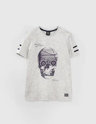 T-shirt gris tête de mort, radio et baskets bio garçon