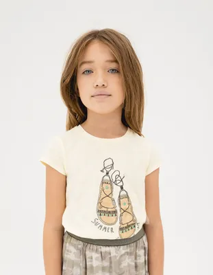 T-shirt jaune coton bio visuel sandales fille