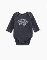 Body gris chiné visuel roses en coton bio bébé IKKS | Mode Printemps Eté Bodies & Pyjama