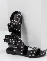 Sandales plates en cuir détails cloutés femme IKKS | Mode Printemps Eté Lookks