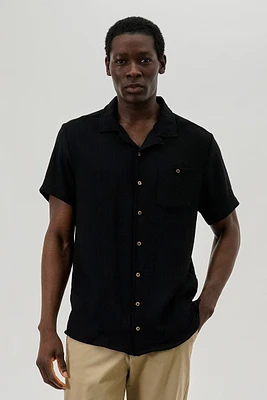 Super Triple Goose Vintage Button Up Linen Casual Shirt - Black